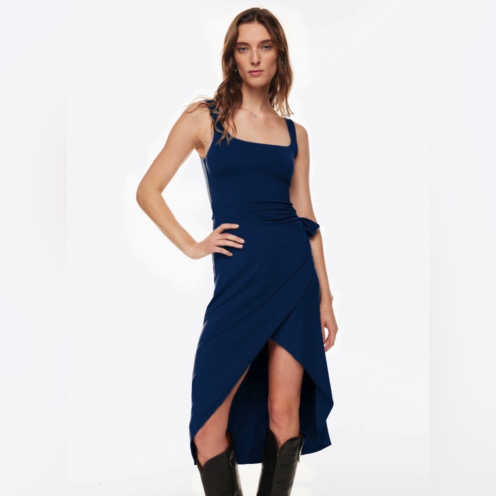 Aritzia Wilfred Saturn Midi Knit Wrap Dress Navy Large